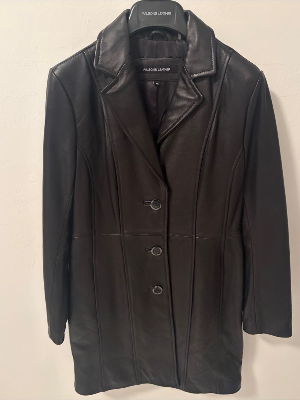 Wilsons Leather Women's Black Button-Front Leather Coat